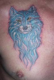 藍狼頭胸部紋身圖案