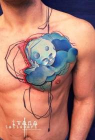 Vyriškos krūtinės animacinio stiliaus spalvų tatuiruotės modelis