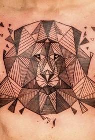 chest black line geometric lion tattoo pattern