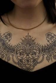 cute black floral heart Tattoo pattern