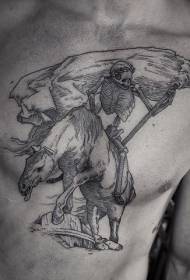 黑色胸線惡魔馬和骷髏紋身圖案