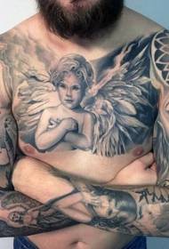 pecho maravilloso patrón de tatuaje de ángel blanco y negro