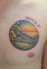patrón de tatuaxe de paisaxe nenos patrón de tatuaxe de peito