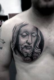 retrato de Jesus religioso no peito redondo padrão de tatuagem