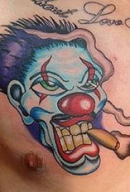 patrón de tatuaje de payaso fumar en el pecho