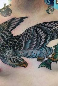 patrón de tatuaje de águila y cofre de pescado de la vieja escuela