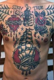 vechju scola dipinta a vela Sacred Heart Heart Pattern di tatuaggi