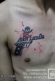 modello tatuaggio teschio pistola al petto