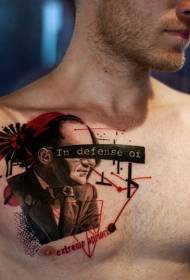 Potret dada laki-laki dengan pola tato huruf