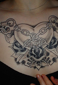 rose chain and peach heart tattoo