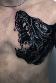 neue Schule Wolfskopf Brust Tattoo Muster
