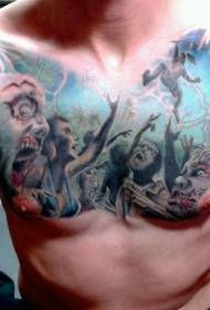 tema de filme de terror vários desenhos de tatuagem de peito de cor de monstro