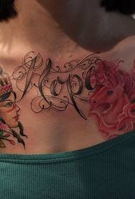 skönhet bröstet snygg unicorn engelska tatuering mönster