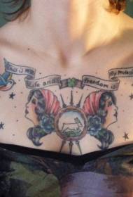 flicka bröstet gammal skolflicka tatuering mönster