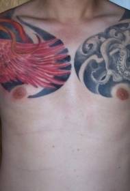 half-american Chinese style phoenix and octopus tattoo pattern