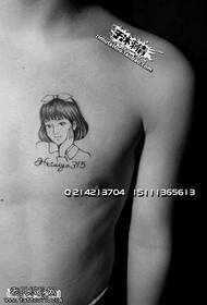 Chest Comic Girl Tattoo Tsarin Haraji