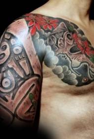 starożytne plemię pół-ziemi Statua i wzór tatuażu kwiatowego
