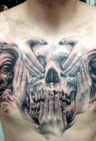 Men Chest hand and skull creative idea tattoo pattern