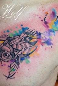 patrón de tatuaxe ao estilo acuarela de peixes de natación de peito