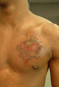 a forma di cuore rosso petto e motivo tatuaggio corona