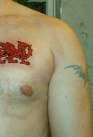 Red Welsh Dragon Chest Tattoo Pattern