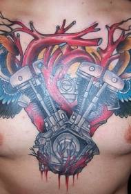 ali sul petto e motivo a tatuaggio meccanico a colori
