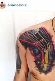 Brust Farbe Sternenhimmel mit weiblichen Silhouette Tattoo-Muster
