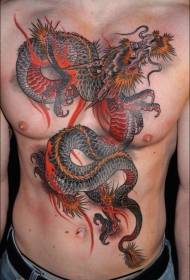bryst og maven malet rød drage tatovering mønster