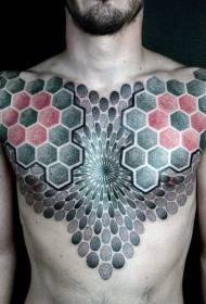patró de tatuatge de personalitat geomètrica multicolor al pit
