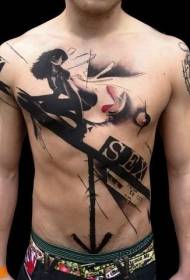 interesting design portrait with letter chest tattoo pattern