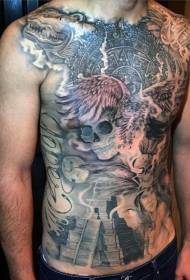 боја на градите и абдоменот Маја племенска тема шема на тетоважа