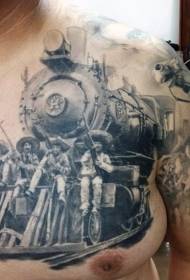 hrudník vynikajúci európsky a americký západný vlak s denimovým vzorom tetovania