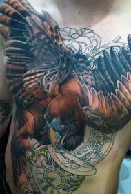 stupefacente aquila dipinta sul petto e lettere dell'orologio Modello del tatuaggio