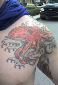 Diablo pulpo brusto tatuaje ŝablono