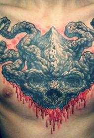 mellkasra festett véres démon maszk tetoválás minta