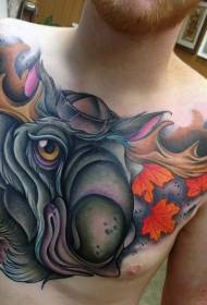 torace stile moderno colore alce e foglia di acero tatuaggio