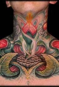 neck excellent design multicolored mysterious flower tattoo pattern