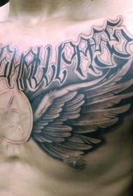 barua ya ajabu ya kifua na muundo wa tattoo ya mabawa