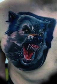 chest new School evil wolf head tattoo pattern