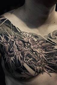 bellissimo scoppio del tatuaggio del drago diabolico bianco e nero 54239 - petto di bellezza un gruppo di tatuaggi di uccelli