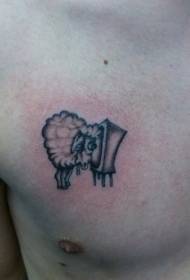 قفسه سینه گوسفند کوچک ساده در حال تماشای الگوی خال کوبی تلویزیون