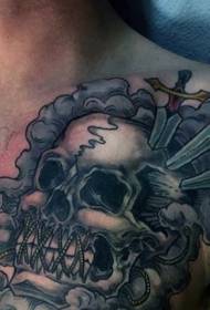 tsohon makaranta launi azabtarwa skullSword Tattoo Tsara