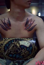 tidal man chest double swallow tattoo pattern