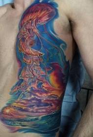 nádherné maľované viacfarebné morské tetovanie medúzy vzor