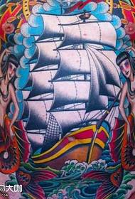 cofre sirena barco tatuaje patrón