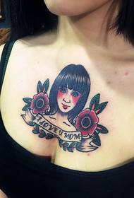 djevojke grudi cvijeće i ljepote portret tetovaža slike