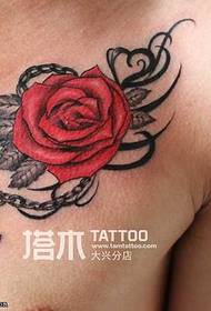 chest red rose tattoo pattern