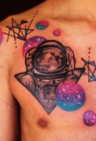 Borst spectaculaire planeet met astronaut tattoo patroon