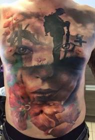 Soldado conmemorativo de cor abdominal combinado con patrón de tatuaxe de retrato feminino