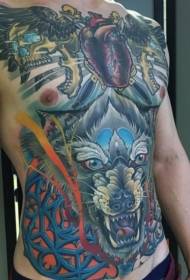 petto tatuaggio a forma di cuore di scuola e teschio
